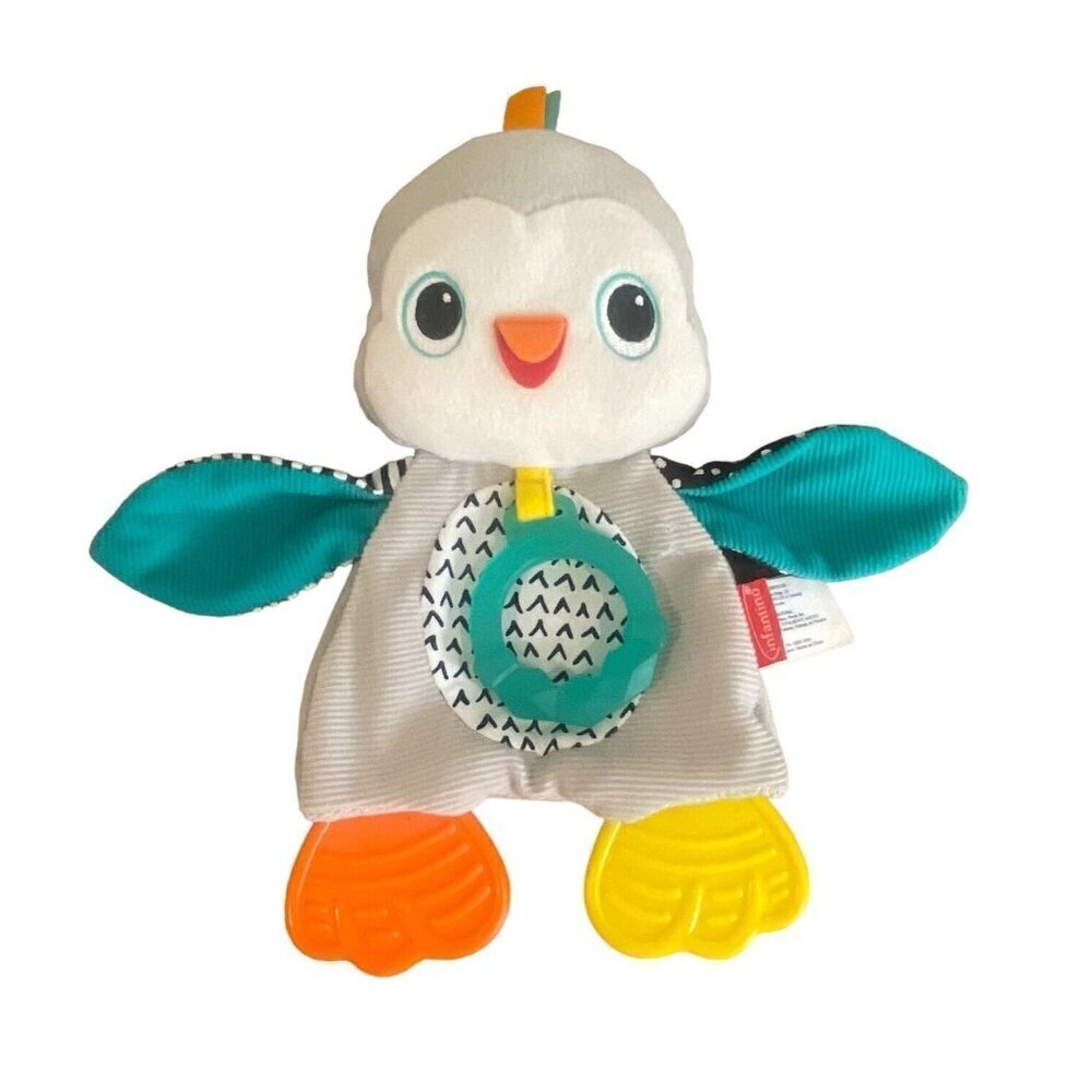Infantino TEETHER Penguin Lovey Crinkle Ribbed Textured Cuddly Gray Plush Toy 9"